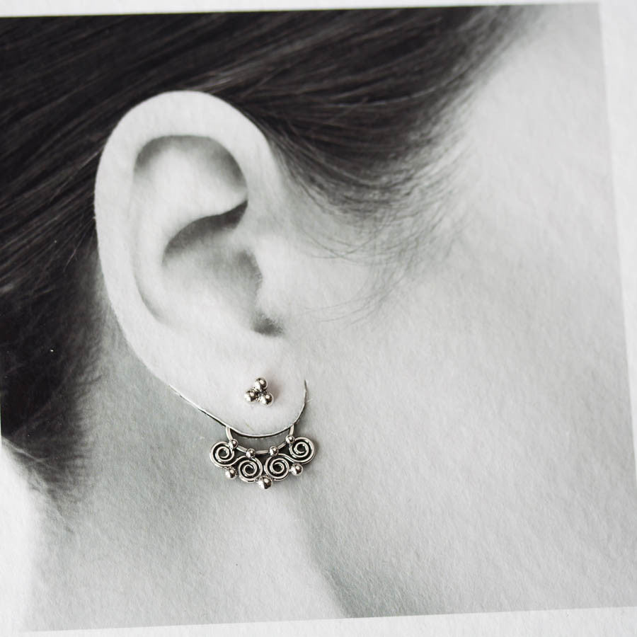 Celtic Style Ear Jackets with Mini Spirals, Sterling Silver - jewelry by CookOnStrike