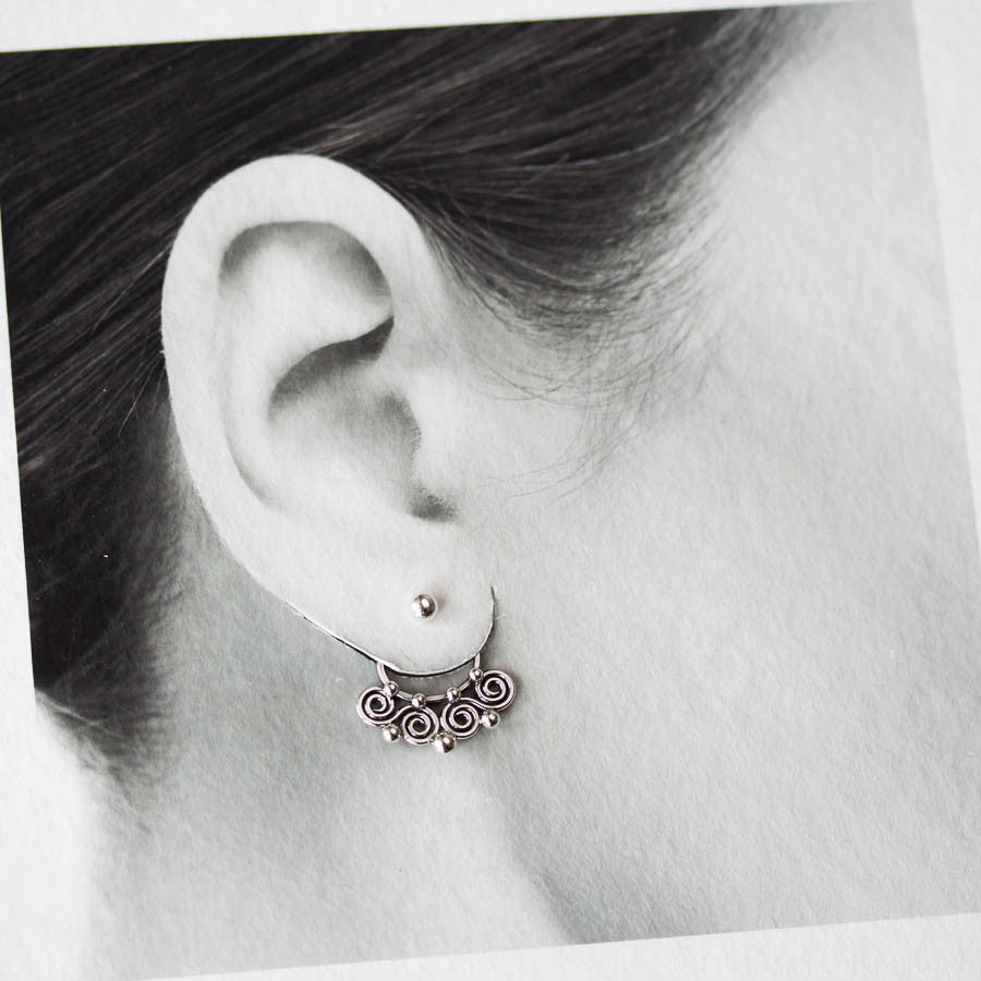 Celtic Style Ear Jackets with Mini Spirals, Sterling Silver - jewelry by CookOnStrike