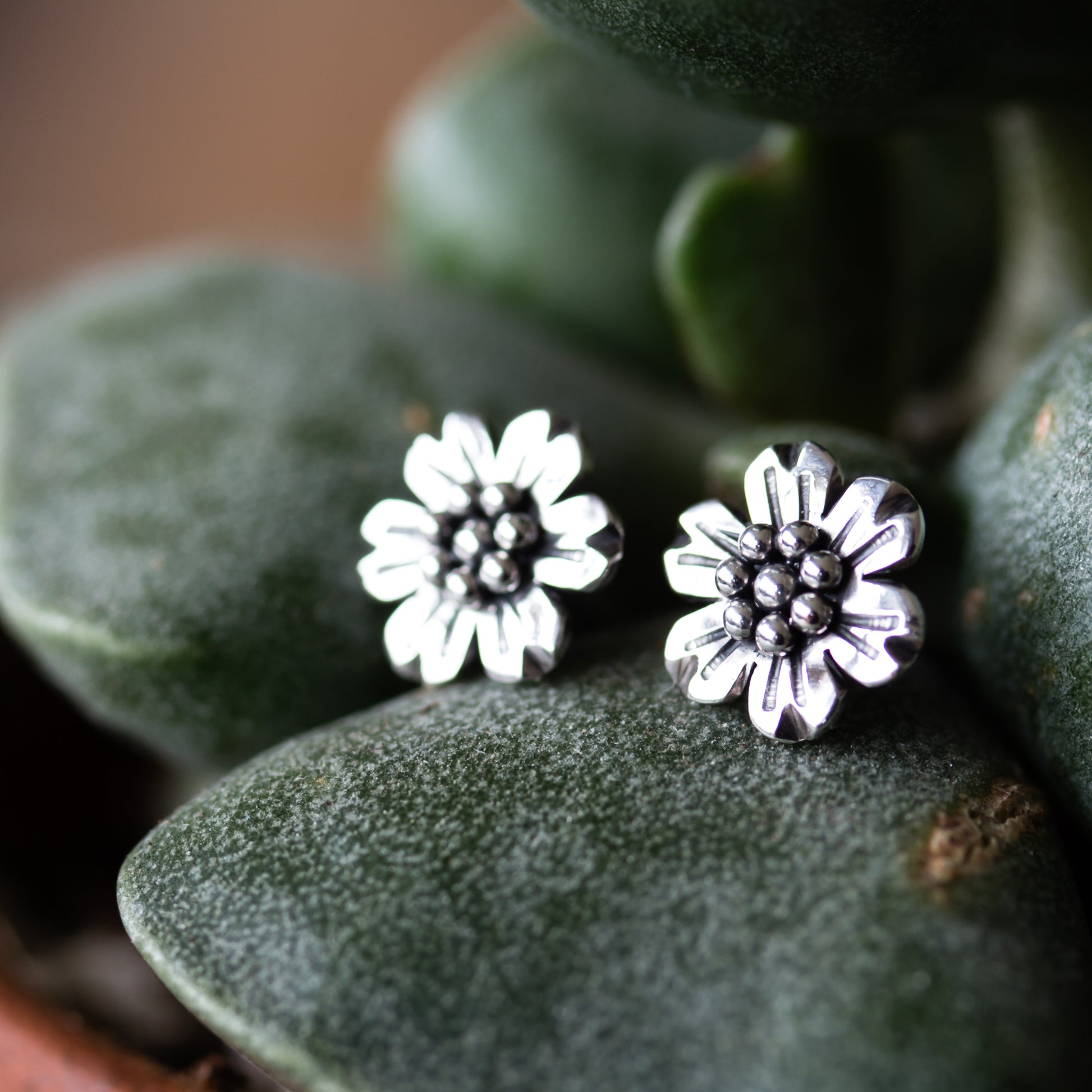 Handmade Flower Stud Earrings, Sterling Silver - jewelry by CookOnStrike