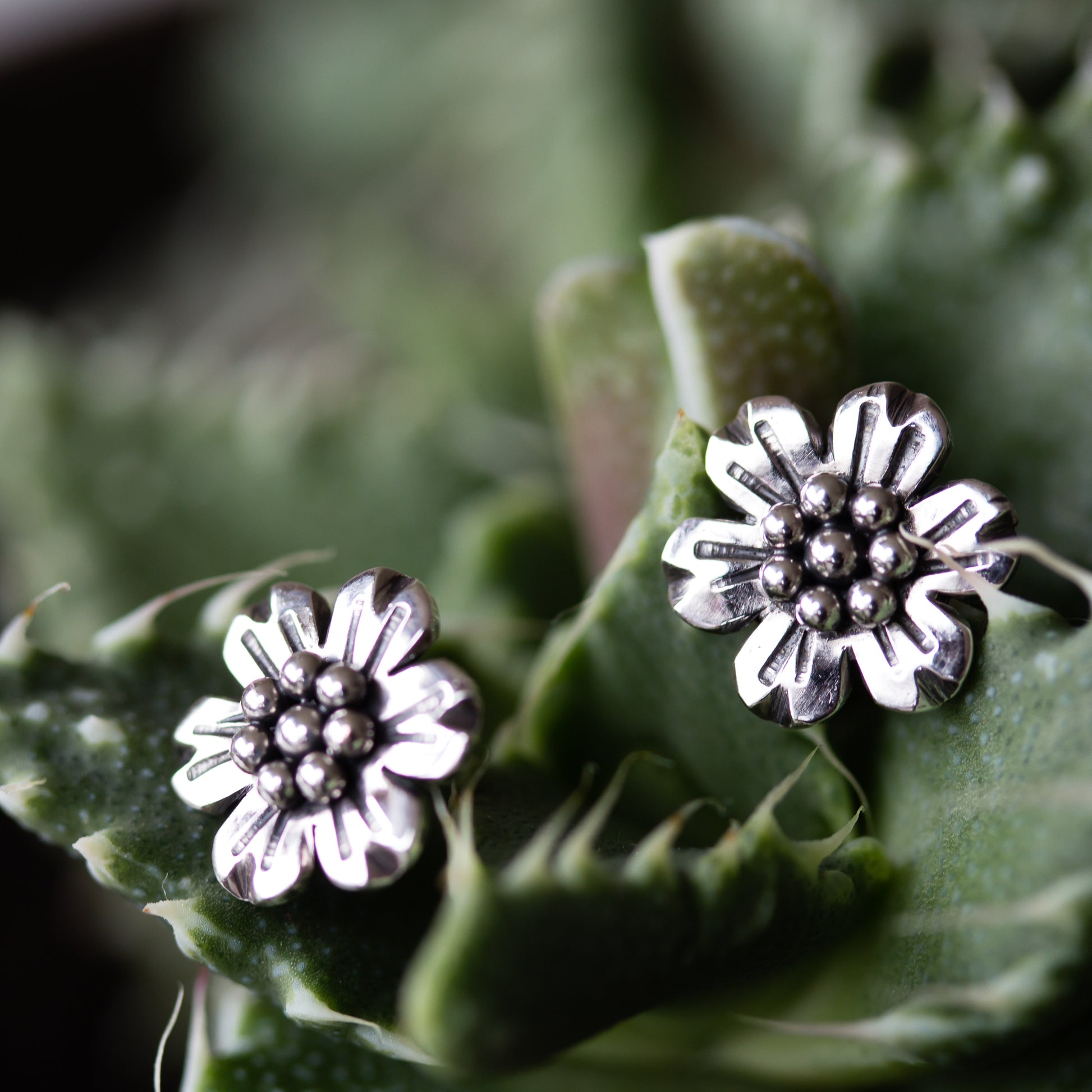 Handmade Flower Stud Earrings, Sterling Silver - jewelry by CookOnStrike