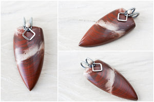 Dreamy White and Red Jasper Pendant, oxidized sterling silver bail - jewelry by CookOnStrike