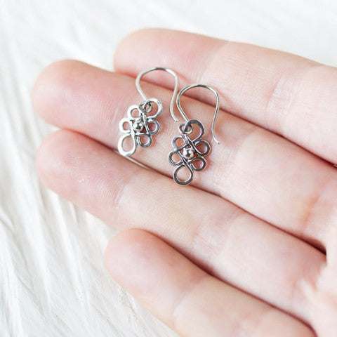 Dainty Handcrafted Silver Earrings, Tiny short sterling silver filigree dangles - jewelry by CookOnStrike