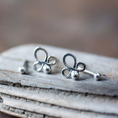 Abstract Double Piercing Earring Set, Sterling silver studs - jewelry by CookOnStrike