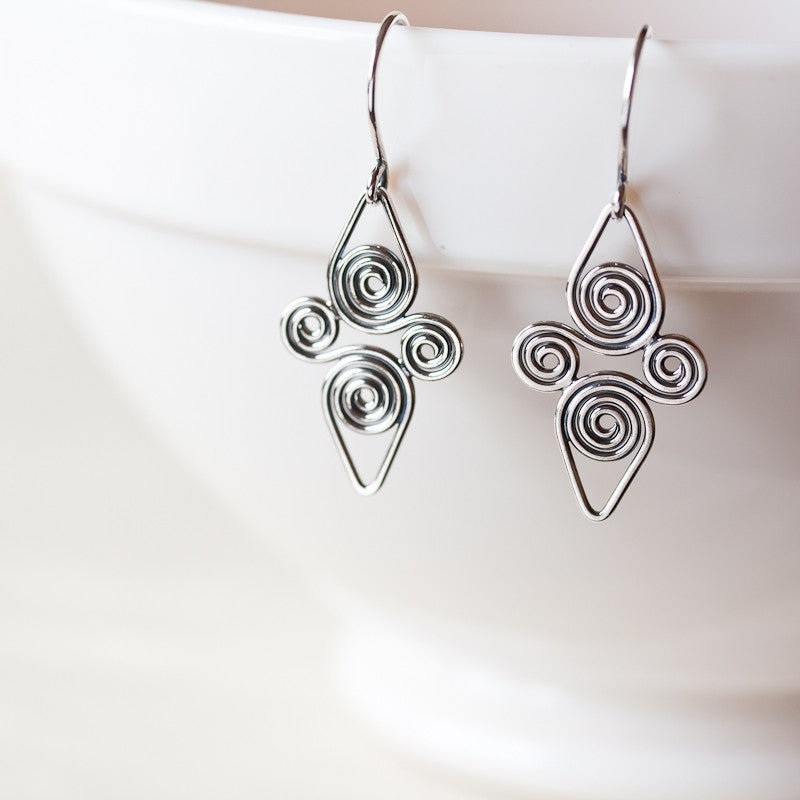 Interconnected Celtic spiral earrings, Handcrafted Small Silver Earrings - jewelry by CookOnStrike