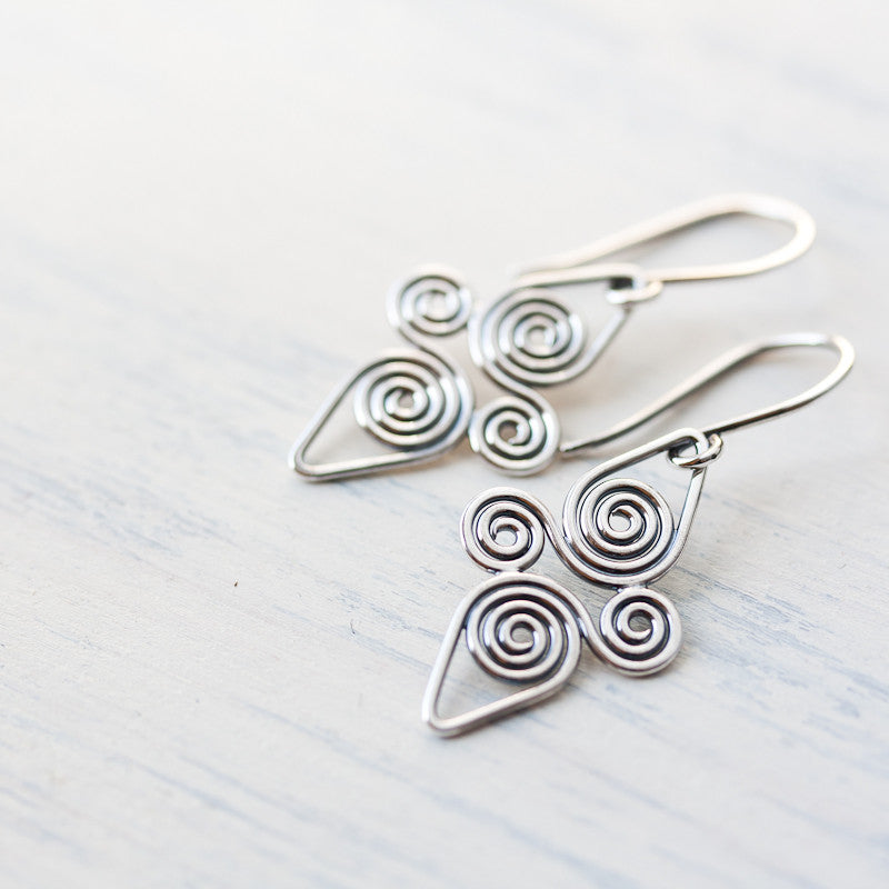 Interconnected Celtic spiral earrings, Handcrafted Small Silver Earrings - jewelry by CookOnStrike