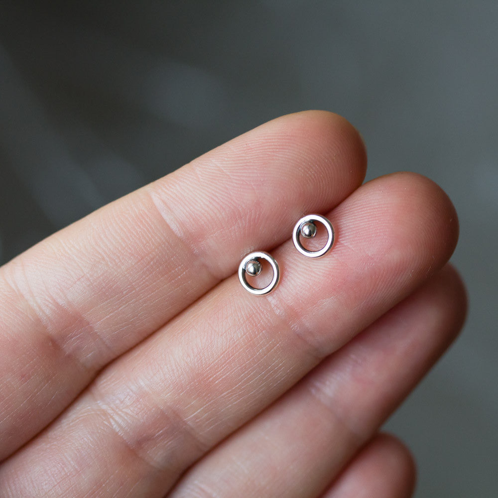 Mini Circle With A Dot, Unisex Stud Earrings - jewelry by CookOnStrike