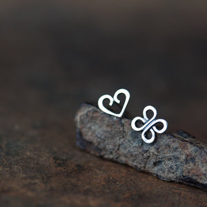 Love and Luck - Tiny Mismatched Stud Earrings - jewelry by CookOnStrike