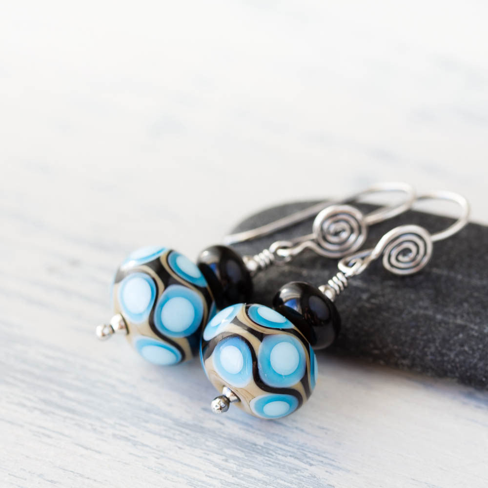 Modern Retro Patterned Lampwork Earrings, Sterling silver - jewelry by CookOnStrike