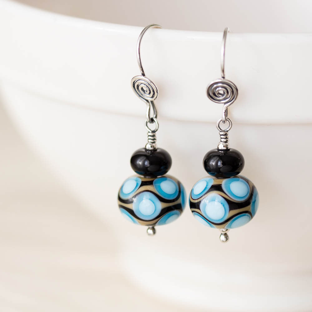 Modern Retro Patterned Lampwork Earrings, Sterling silver - jewelry by CookOnStrike