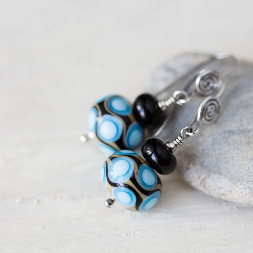 Modern Retro Patterned Lampwork Earrings, Sterling silver - jewelry by CookOnStrike