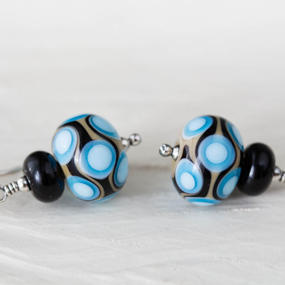Modern Retro Patterned Lampwork Earrings, Sterling silver - jewelry by CookOnStrike
