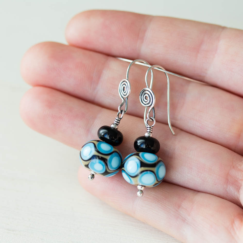 Modern Retro Patterned Lampwork Earrings, Sterling silver - jewelry by CookOnStrike