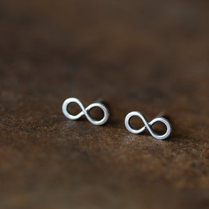 Small Handmade Silver Infinity Earrings, Simple modern everyday studs - jewelry by CookOnStrike