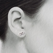 Load image into Gallery viewer, Small Handmade Silver Infinity Earrings, Simple modern everyday studs - jewelry by CookOnStrike