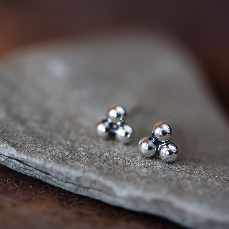 5mm Sterling Silver Triangle Stud Earrings, Three Balls - jewelry by CookOnStrike
