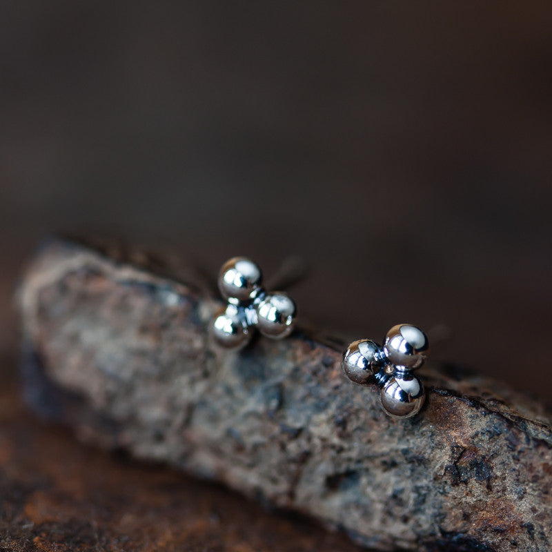 5mm Sterling Silver Triangle Stud Earrings, Three Balls - jewelry by CookOnStrike