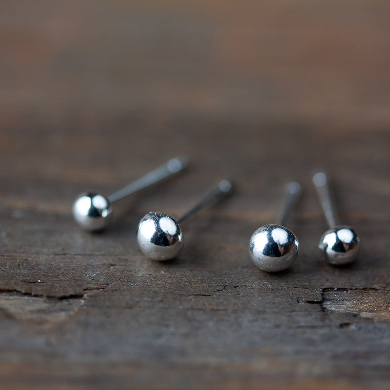 4mm and 3mm Simple Ball Stud Earring Set for Double Piercing - jewelry by CookOnStrike