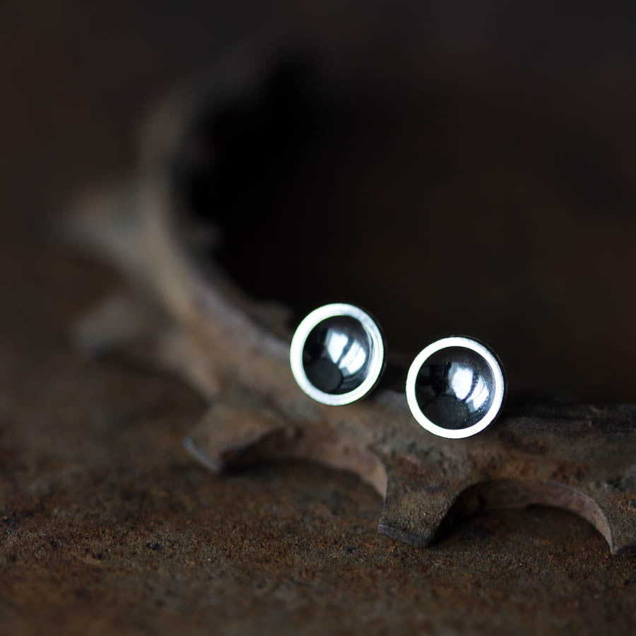 Contemporary Black Silver Dome Studs, Unisex - jewelry by CookOnStrike
