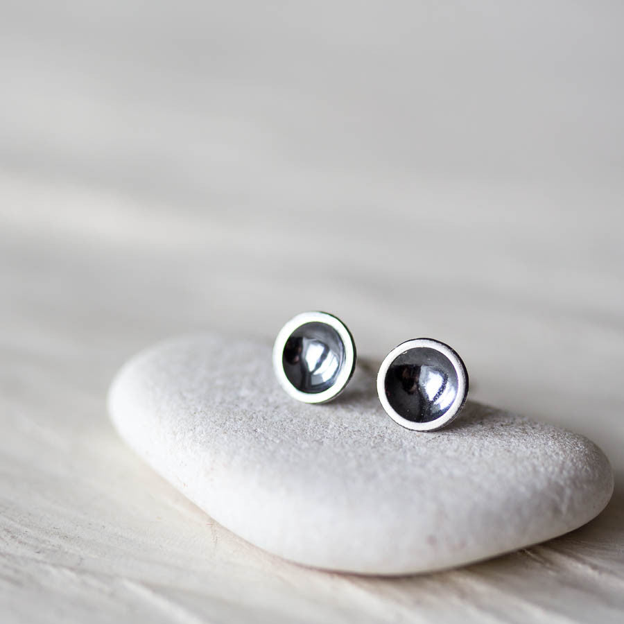 Contemporary Black Silver Dome Studs, Unisex - jewelry by CookOnStrike