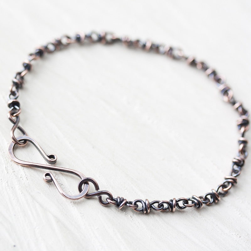 Dainty wire wrapped copper chain bracelet - jewelry by CookOnStrike