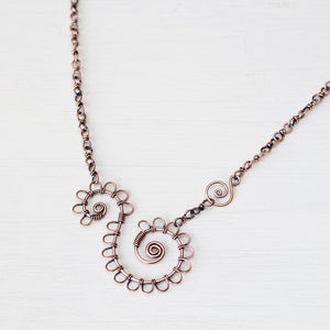Double Spiral Copper Necklace, Wire wrapped Chain - jewelry by CookOnStrike