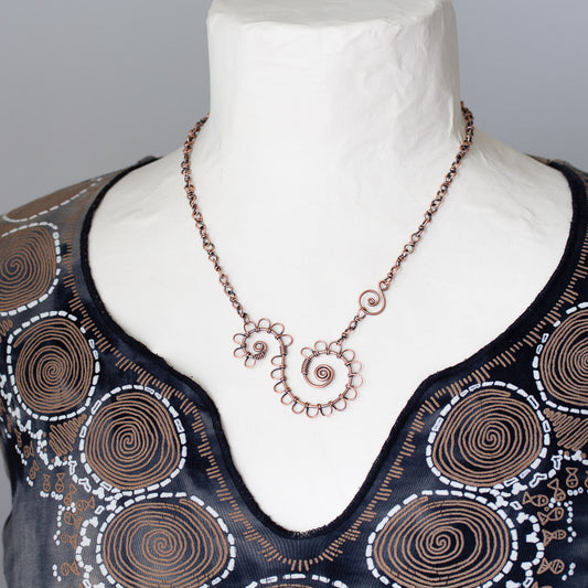 Double Spiral Copper Necklace, Wire wrapped Chain - jewelry by CookOnStrike