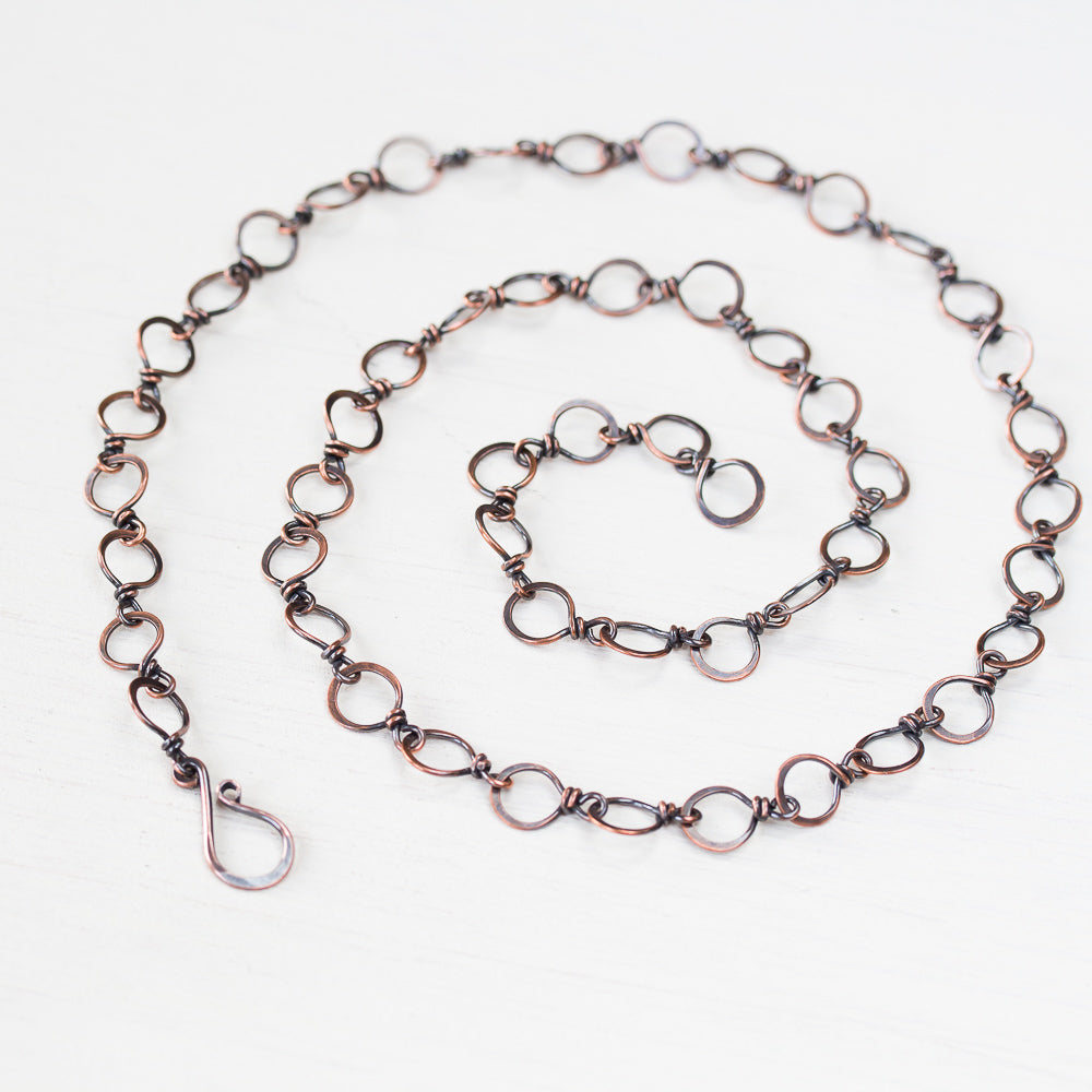 Handmade Wire Wrapped Hammered Copper Links Chain - jewelry by CookOnStrike