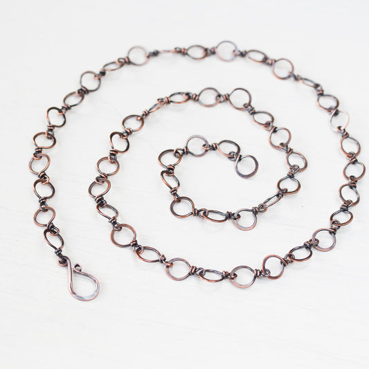 Handmade Wire Wrapped Hammered Copper Links Chain - jewelry by CookOnStrike