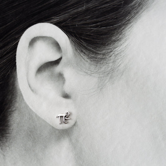 Mismatched Pair of Cute Tiny Pi Studs, mini π and π Squared Stud Earrings - CookOnStrike