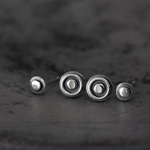 Load image into Gallery viewer, Stud earring set for double piercing, 6mm and 4mm Round Bullseye Disc Studs - CookOnStrike