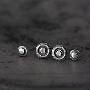 Stud earring set for double piercing, 6mm and 4mm Round Bullseye Disc Studs - CookOnStrike