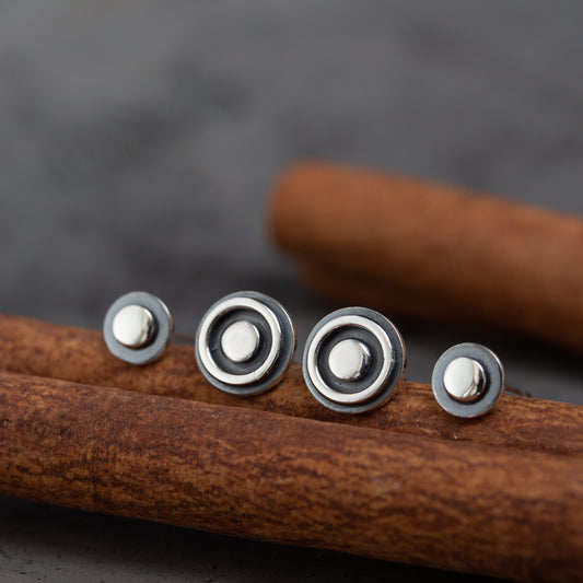 Stud earring set for double piercing, 6mm and 4mm Round Bullseye Disc Studs - CookOnStrike