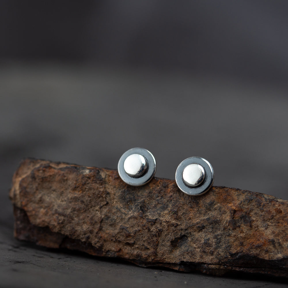 Very Tiny 4.5mm Round Layered Disc Studs, Teeny Tiny Minimalist Sterling Silver Stud Earrings - CookOnStrike