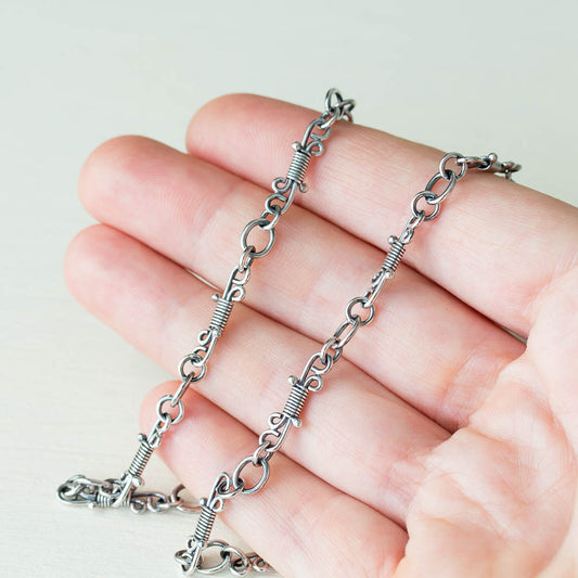 Handmade Wire Wrapped Silver Links Chain, Sterling Silver - jewelry by CookOnStrike