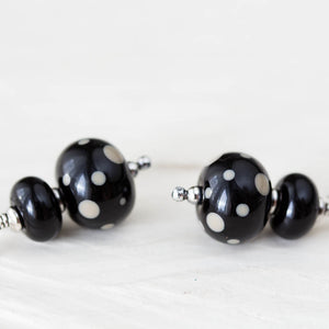 Black Stacked Bead Lampwork Earrings, Sterling silver - jewelry by CookOnStrike