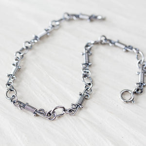 Artisan Wire Wrapped Chain Link Bracelet, Sterling Silver - jewelry by CookOnStrike