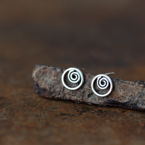 Spiral In A Circle, Sterling Silver Studs - jewelry by CookOnStrike