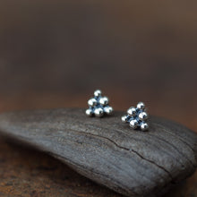 Load image into Gallery viewer, Small Triangle Stud Earrings, Sterling Silver Ball Cluster - jewelry by CookOnStrike