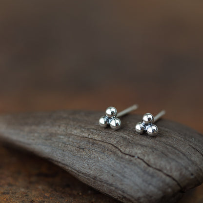 4mm Sterling Silver Stud Earrings, Three Balls - jewelry by CookOnStrike