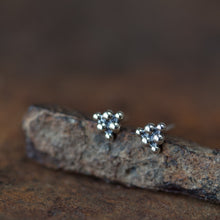 Load image into Gallery viewer, Small Triangle Stud Earrings, Sterling Silver Ball Cluster - jewelry by CookOnStrike
