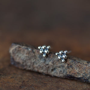 Small Triangle Stud Earrings, Sterling Silver Ball Cluster - jewelry by CookOnStrike