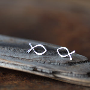 Medium Fish Outline Stud Earrings, Ichthus Symbol - jewelry by CookOnStrike