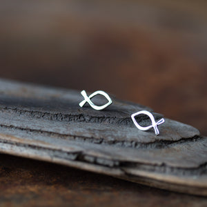Tiny Fish Stud Earrings, Ichthus Symbol - jewelry by CookOnStrike