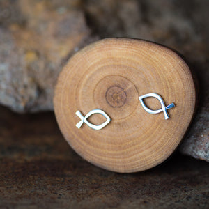 Tiny Fish Stud Earrings, Ichthus Symbol - jewelry by CookOnStrike