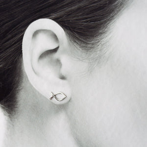 Medium Fish Outline Stud Earrings, Ichthus Symbol - jewelry by CookOnStrike