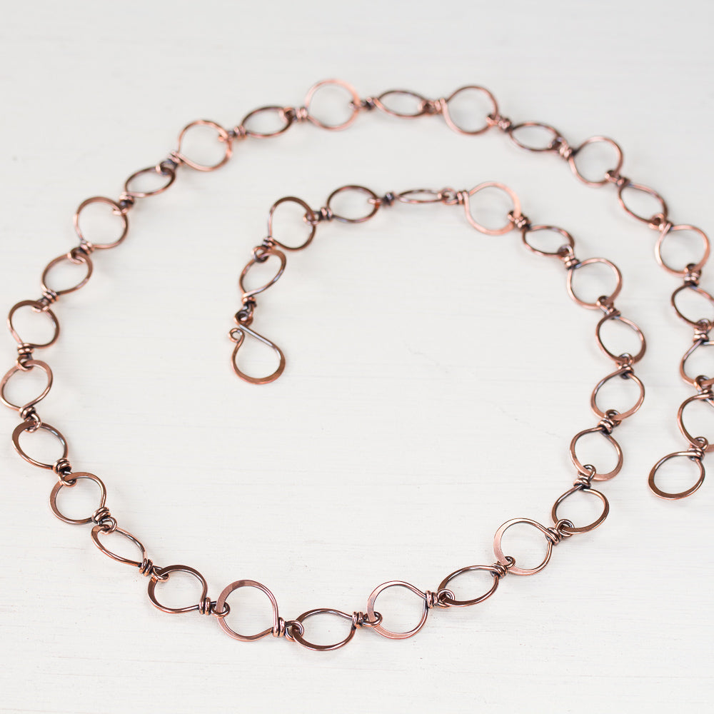 Large Hammered Wire Wrapped Copper Chain Necklace - jewelry by CookOnStrike