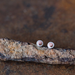 Tiny Layered Disc Stud Earrings, Copper Dot on Sterling Silver - jewelry by CookOnStrike