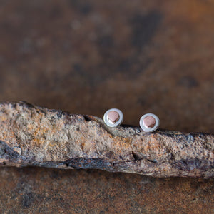 Tiny Layered Disc Stud Earrings, Copper Dot on Sterling Silver - jewelry by CookOnStrike