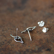 Load image into Gallery viewer, Silver Leaf Studs, Outline With Two Beads - jewelry by CookOnStrike