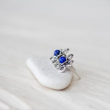 Load image into Gallery viewer, Dainty Lapis Lazuli Stud Earrings, Blue Flower - jewelry by CookOnStrike